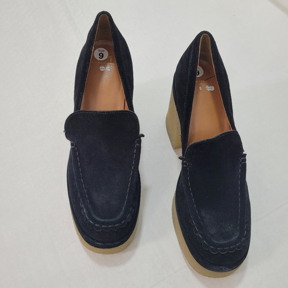 MARC FISHER Lina Platform Loafer suede Black platform 9 New $160, Defected - Picture 2 of 12